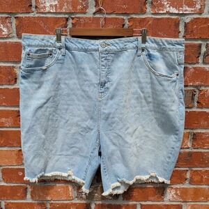 Terra & Sky Denim Shorts Womens 22W Light Blue Raw Hem High Rise Stretch